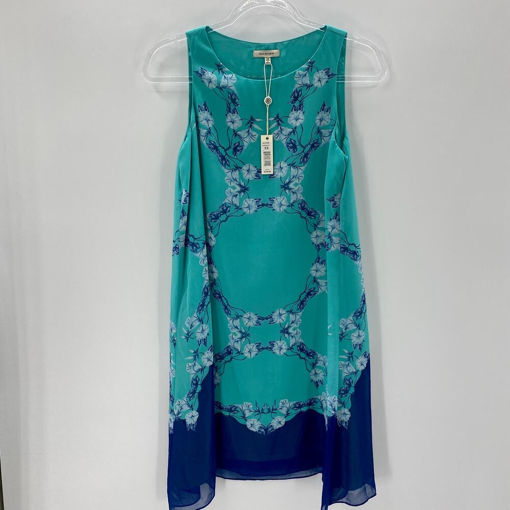 New MAX STUDIO Floral Boxy Shift Mini Sleeveless Dress Size XS Summer
